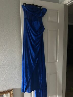 Fashion Nova Strapless Cobalt Blue Draped Gown